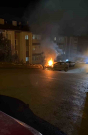 İstinat duvarına çarpan otomobil alev aldı